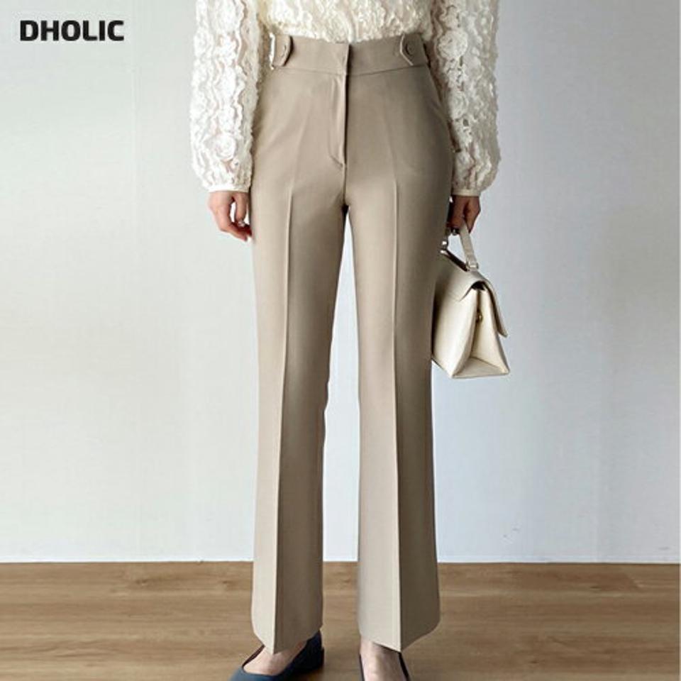 テンセル混サイドボタンフレアスラックス・b00541 レディース 【pt】 韓国ファッション ボトムス パンツ スラックス ロング丈 ハイウエスト テンセル混 サイドボタン フレア ブーツカット スリム 無地 オフィスカジュアル モード 春 カジュアル