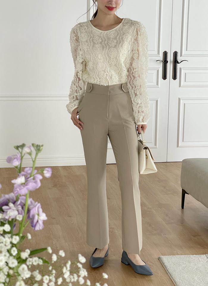 テンセル混サイドボタンフレアスラックス・b00541 レディース 【pt】 韓国ファッション ボトムス パンツ スラックス ロング丈 ハイウエスト テンセル混 サイドボタン フレア ブーツカット スリム 無地 オフィスカジュアル モード 春 カジュアル