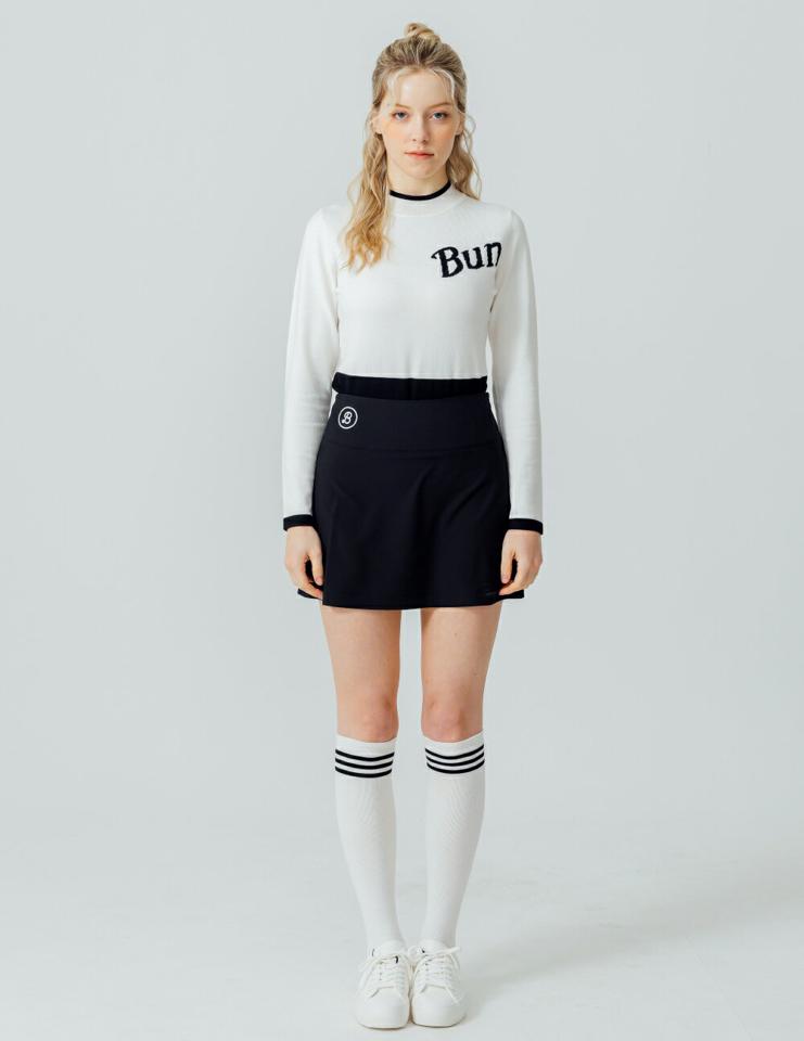 Bun配色ハーフネックニット・p003803 レディース 【tops】トップス ニット 長袖 柄 模様 ロゴ 配色 スリム 細身 タイト ハーフネック 秋 冬 モノトーン カジュアル かわいい 可愛い 韓国ファッション MKT【GOLFWEAR ゴルフウェア】