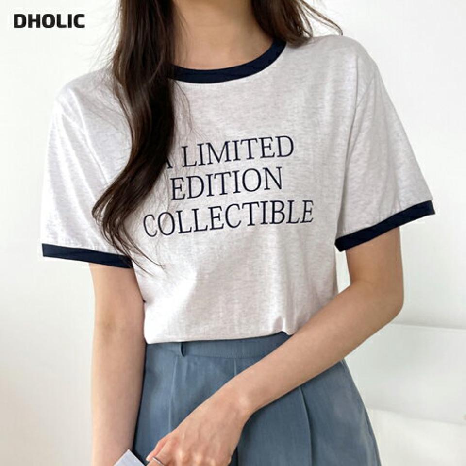 配色レタリング半袖Tシャツ・t00835 レディース 【tops】 韓国ファッション トップス Tシャツ ラウンドネック 半袖 配色 レタリング セミクロップド 英字 ナチュラルライン コットン 綿100 シンプル ベーシック デイリー 春 夏 カジュアル