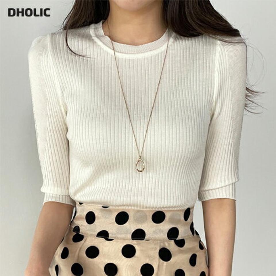 マルチリブパンチングニット・b00840 レディース 【tops】トップス ニット 半袖 セーター リブ 単色 無地 シンプル ベーシック パンチング 細身 タイト スリム 春 秋 夏 かわいい 可愛い 大人 フェミニン パンチング 韓国ファッション