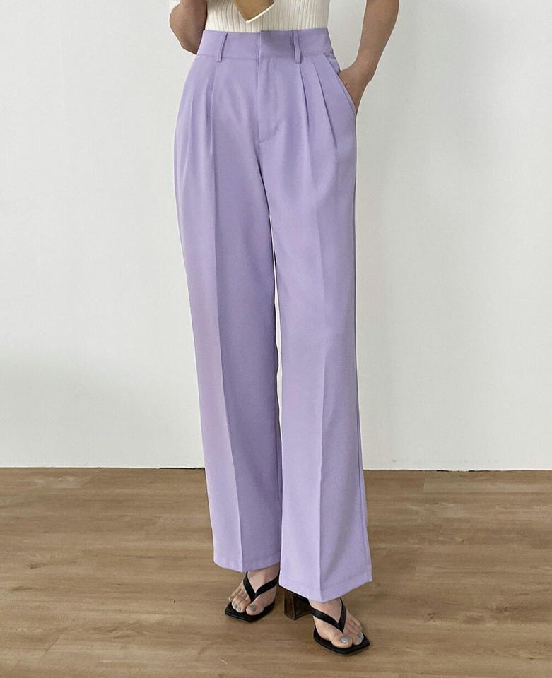 タックワイドスラックス・b00562 レディース 【pt】 韓国ファッション パンツ ボトムス タック ワイド ストレート フルレングス ハイウエスト センタープレス カラバリ 着回し シンプル カラーパンツ カジュアル