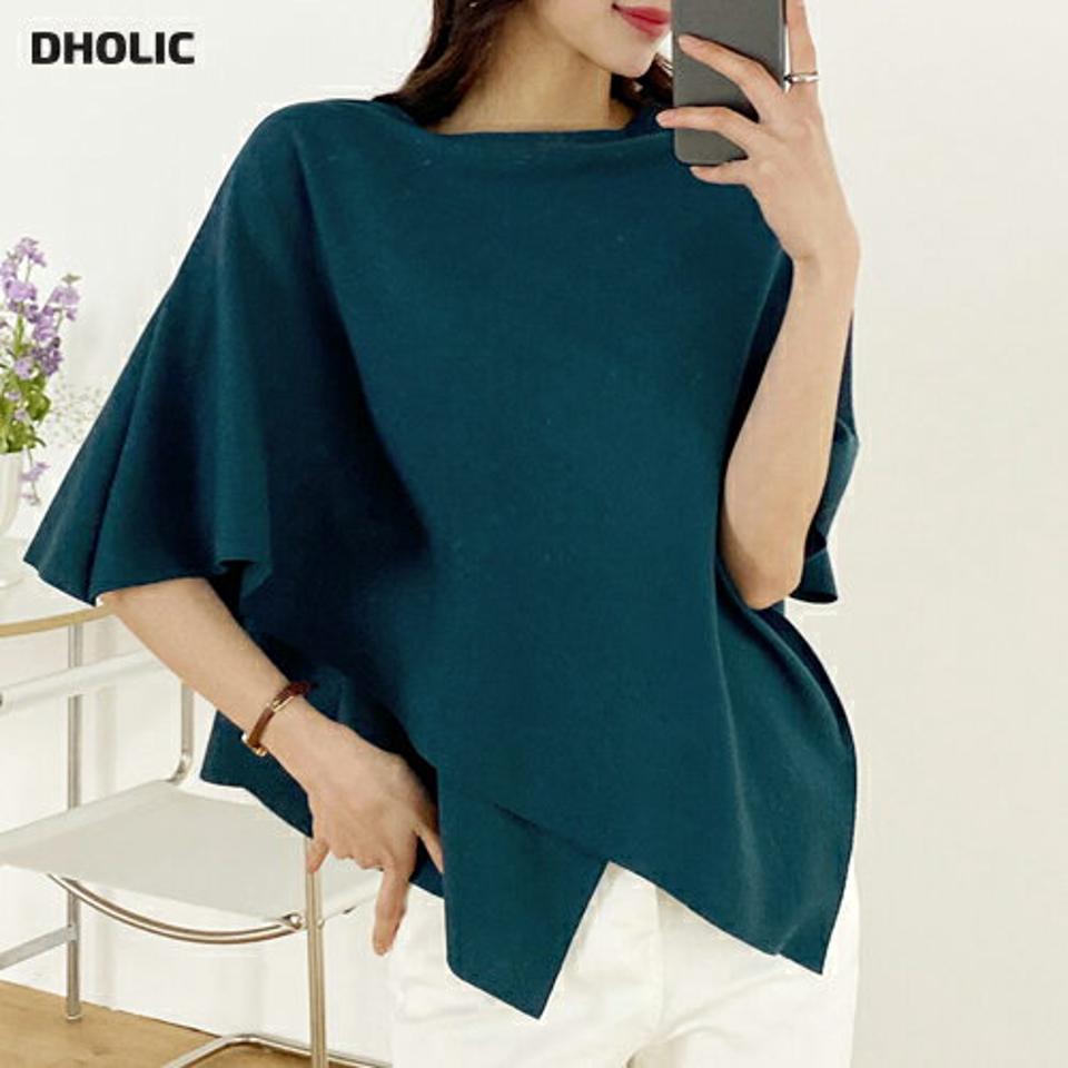 テンセル混クロスケープTシャツ・t00556 レディース 【tops】 韓国ファッション トップス Tシャツ テンセル 混紡 クロスラウンドネック 5分袖 ケープ アンバランス カラバリ 大人 モダン レトロ 無地 着回し カジュアル 春 カジュアル