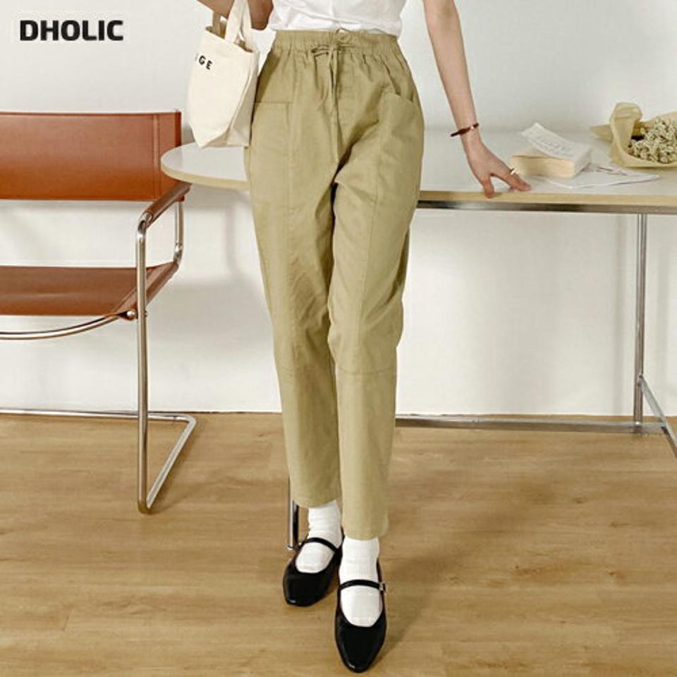 2TYPEドロストコットンパンツ・b00575 レディース 【pt】 韓国ファッション パンツ ボトムス ドローストリング コットン ハイウエスト ゴム テーパード ライン イージー カジュアル お出かけ 春 レジャー カジュアル