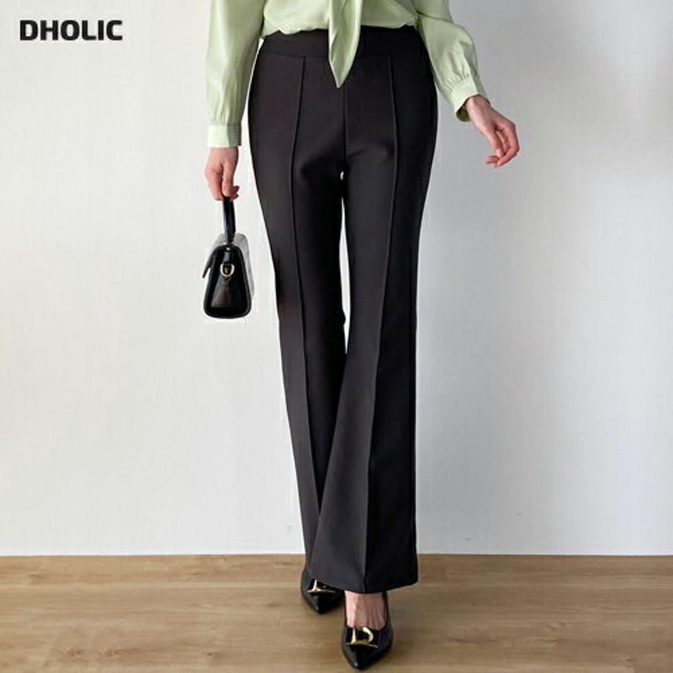 センタープレスフレアパンツ・t00612 レディース 【pt】 韓国ファッション ボトムス パンツ ロング丈 フルレングス ハイウエスト センタープレス フレアヘム ブーツカット スリムフィット 無地 オフィスカジュアル 大人 春 カジュアル