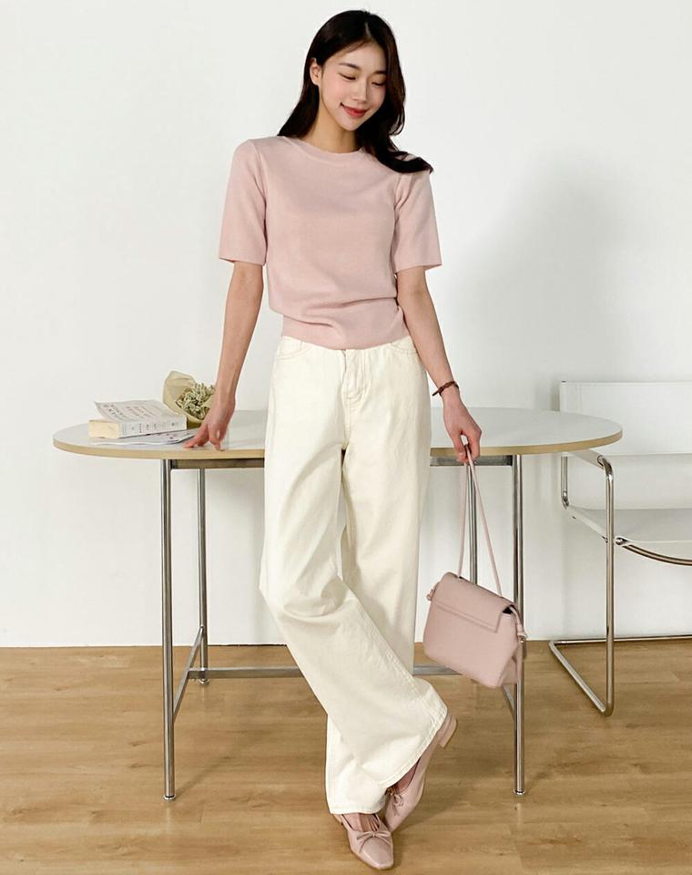 コットンワイドカラーパンツ・t00548 レディース 【pt】 韓国ファッション ボトムス パンツ ロング丈 ハイウエスト コットン ワイド ストレート カラフル パステル 綿100 無地 シンプル 大人カジュアル デイリー 春 夏 カジュアル