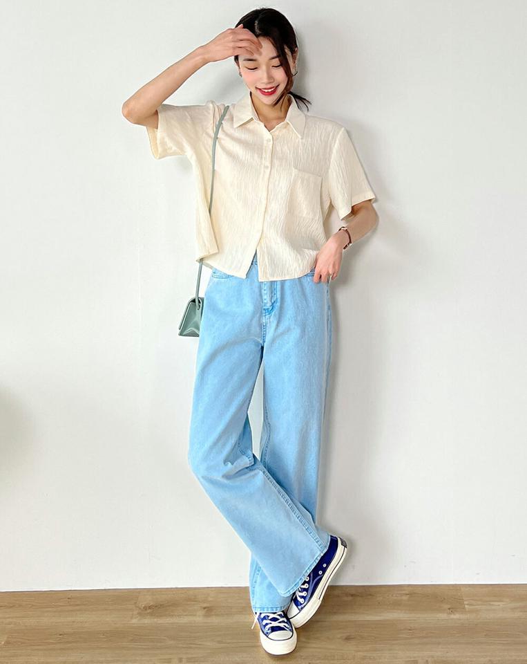 コットンワイドカラーパンツ・t00548 レディース 【pt】 韓国ファッション ボトムス パンツ ロング丈 ハイウエスト コットン ワイド ストレート カラフル パステル 綿100 無地 シンプル 大人カジュアル デイリー 春 夏 カジュアル