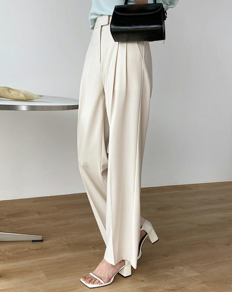 【10%OFF】ツータックイージーワイドスラックス・t00563 レディース 【pt】 韓国ファッション ボトムス パンツ スラックス ロング丈 フルレングス ハイウエスト ツータック イージー ウエストゴム ワイド 無地 オフィスカジュアル 大人 春 カジュアル kw