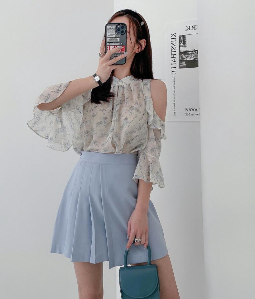 花柄フリルオープンショルダーブラウス・p003938 レディース 【bl】ブラウス トップス 長袖 柄 模様 フリル オープンショルダー セクシー 総柄 花柄 春 秋 七分袖 7分袖 春 夏 秋 キュート かわいい 可愛い パステル 韓国ファッション MKT
