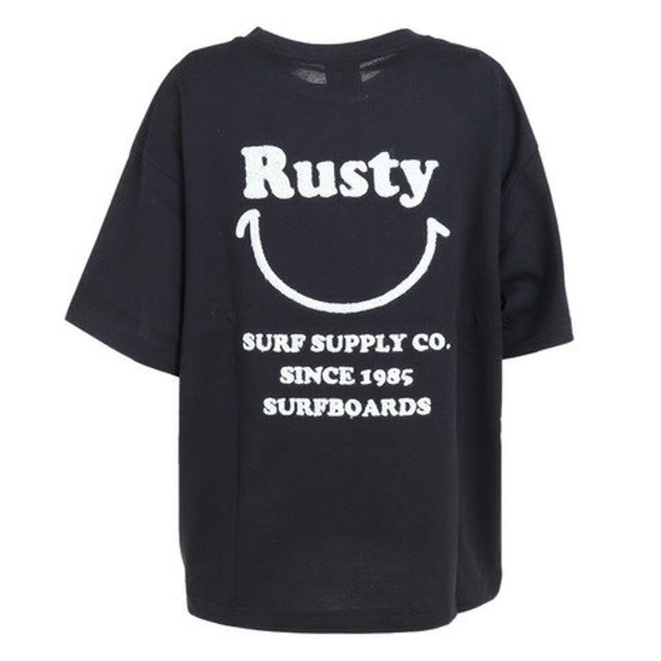 ラスティ(RUSTY)(レディース)半袖Tシャツ レディース 胸ポケット バックプリント スマイル 923501BLK
