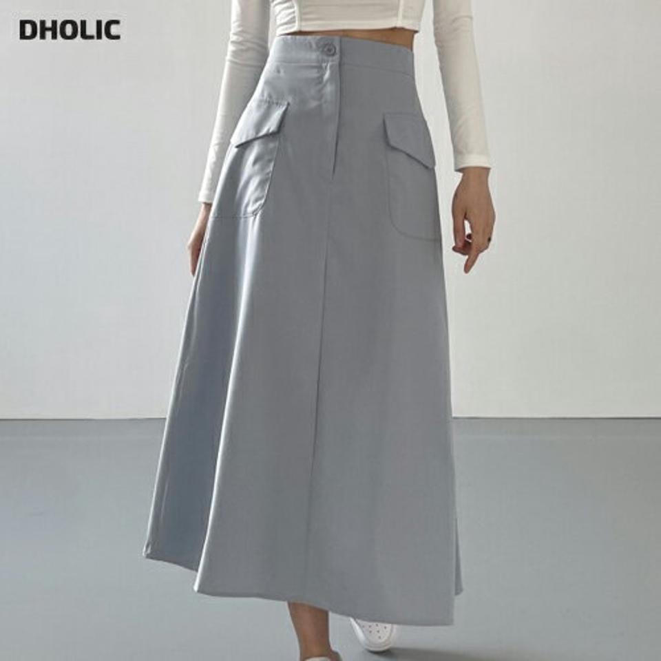 Aラインカーゴスカート・p004118 レディース 【sk】 韓国ファッション ボトムス スカート ロングスカート ロング丈 マキシスカート マキシ丈 ハイウエスト ハイライズ サイドポケット 無地 コットン混 Y2K カジュアル 春 夏 MKT