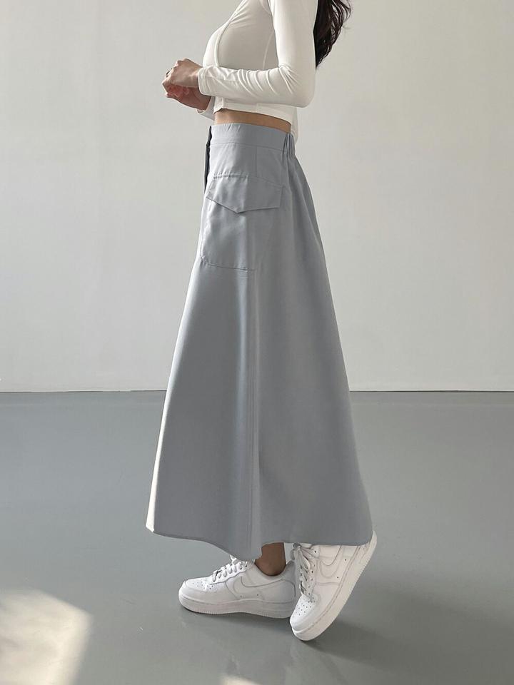 Aラインカーゴスカート・p004118 レディース 【sk】 韓国ファッション ボトムス スカート ロングスカート ロング丈 マキシスカート マキシ丈 ハイウエスト ハイライズ サイドポケット 無地 コットン混 Y2K カジュアル 春 夏 MKT