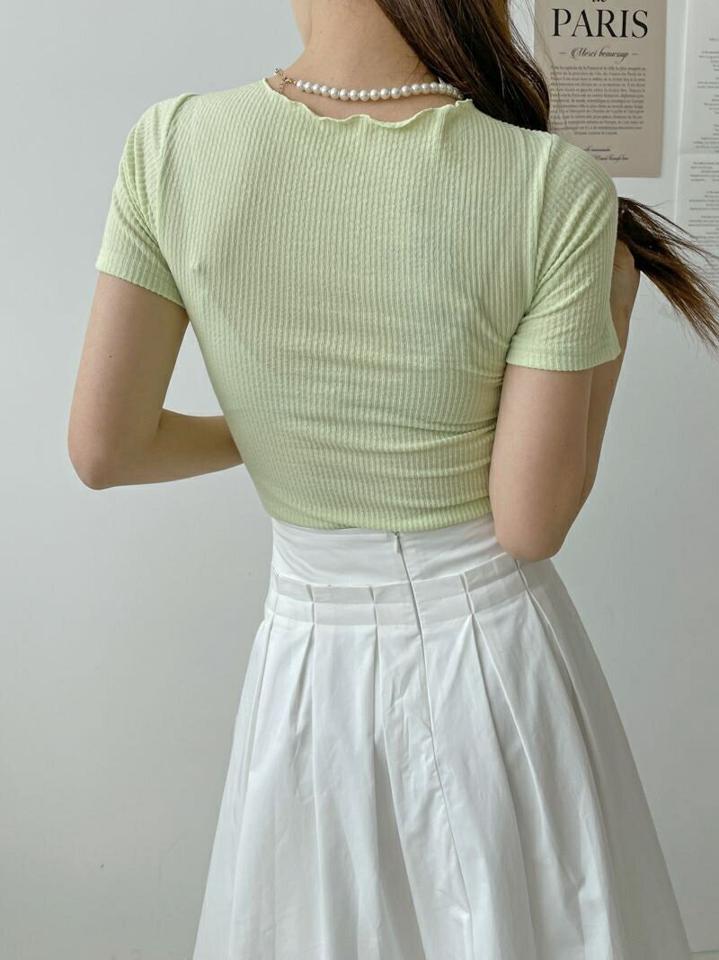 オープンクロスネック半袖Tシャツ・p003831 レディース 【tops】 韓国ファッション トップス Tシャツ ティーシャツ カットソー Vネック 半袖 ショートスリーブ カットオフ 胸カット 肌見せ リブTシャツ タイト スリム 無地 カジュアル 春 夏 MKT