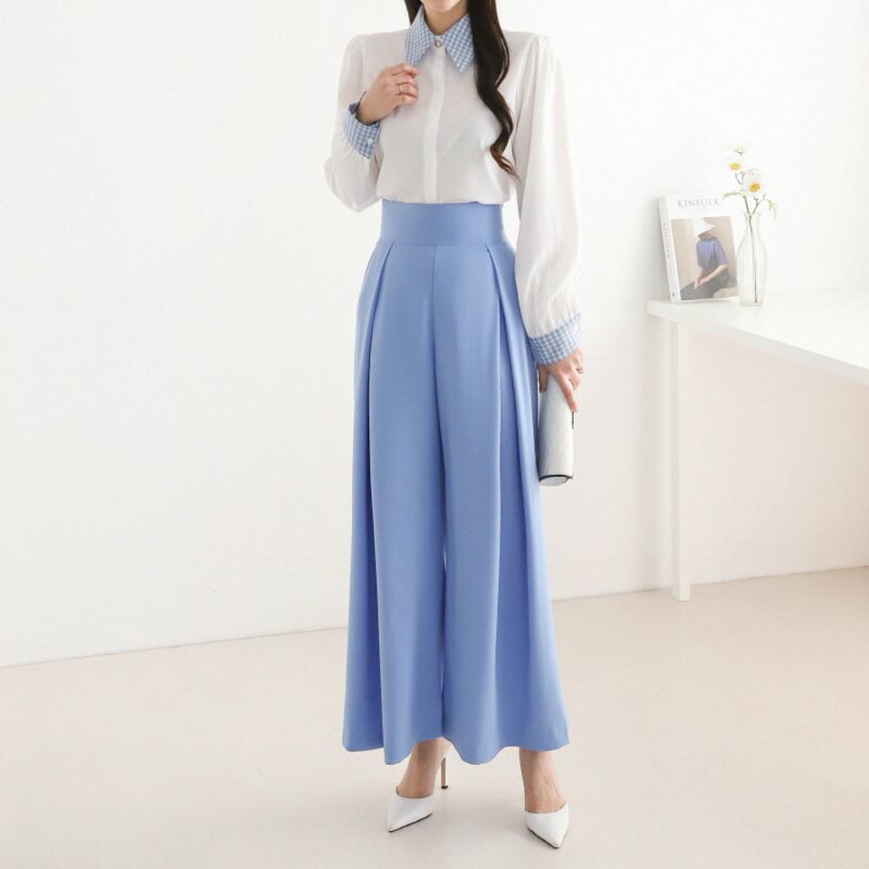 バックゴムディープタックパンツ・p004075 レディース 【pt】パンツ ロング丈 単色 無地 シンプル ベーシック バックゴム ウエストゴム タック フレア Aライン ワイド 春 夏 カラーパンツ 体系カバー 韓国ファッション MKT