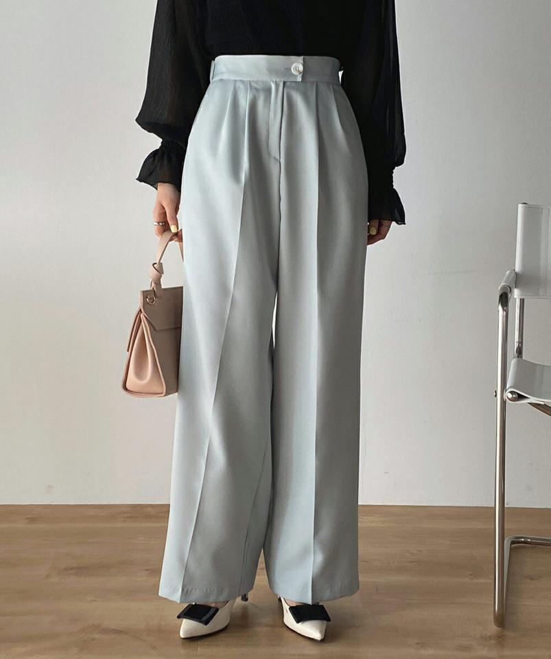 ツータックイージーワイドスラックス・t00595 レディース 【pt】 韓国ファッション ボトムス パンツ スラックス ロング丈 ハイウエスト ツータック イージー バックウエストゴム ワイド ストレート 無地 オフィスカジュアル 大人 春 カジュアル