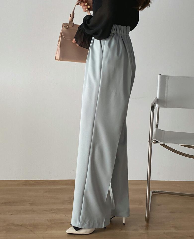 ツータックイージーワイドスラックス・t00595 レディース 【pt】 韓国ファッション ボトムス パンツ スラックス ロング丈 ハイウエスト ツータック イージー バックウエストゴム ワイド ストレート 無地 オフィスカジュアル 大人 春 カジュアル