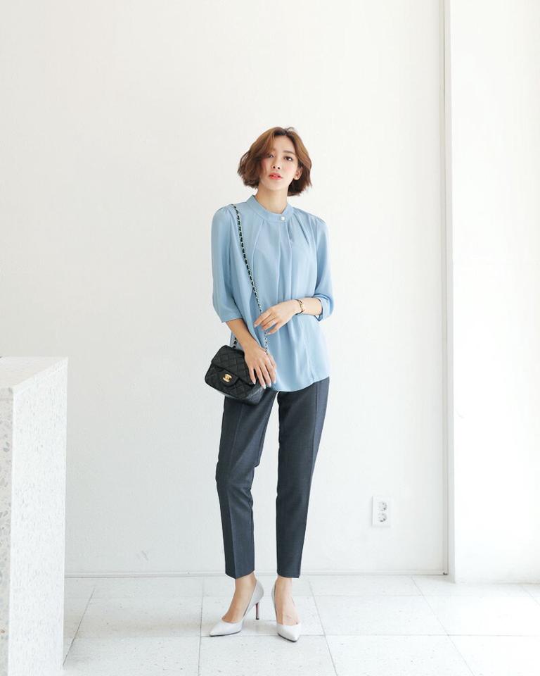 ≪人気商品再入荷≫7分丈スリーブパールボタンブラウス・全4色 b49480 レディース【bl】人気 トップス 七分丈 無地 ピンク オフィスカジュアル シンプル カジュアル お呼ばれ ハイホリHIHOLLI