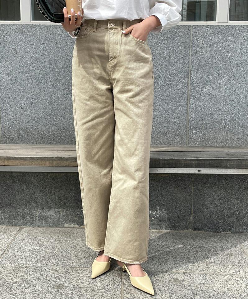 コットンワイドパンツ・t72070 レディース 【pt】 韓国ファッション ボトムス パンツ ロング丈 9分丈 ハイウエスト ポケット コットン 綿100 ワイド ストレート 無地 シンプル ベーシック デイリー 大人カジュアル 春 カジュアル