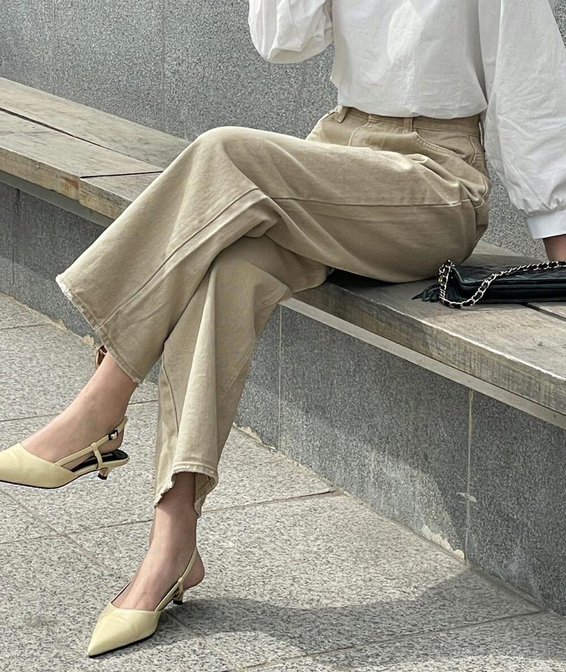 コットンワイドパンツ・t72070 レディース 【pt】 韓国ファッション ボトムス パンツ ロング丈 9分丈 ハイウエスト ポケット コットン 綿100 ワイド ストレート 無地 シンプル ベーシック デイリー 大人カジュアル 春 カジュアル