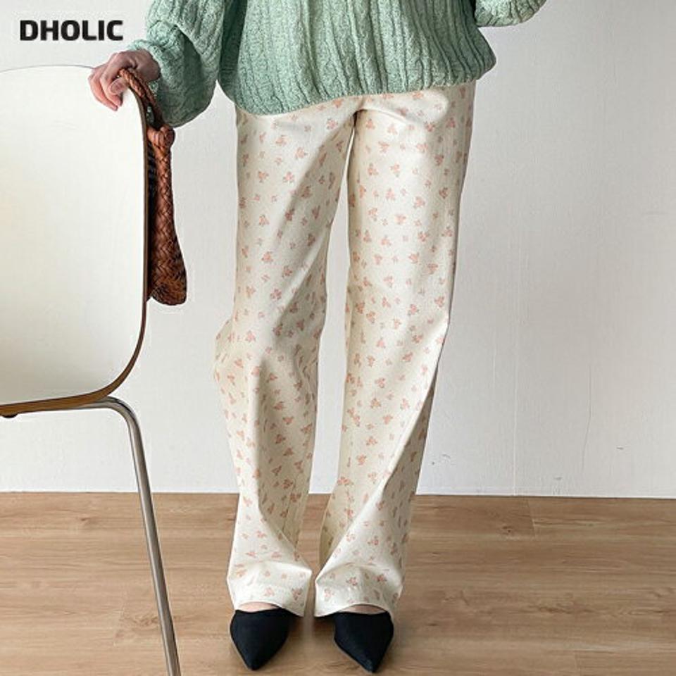 コットン花柄ワイドパンツ・t72067 レディース 【pt】 韓国ファッション ボトムス パンツ ロング丈 フルレングス ハイウエスト 花柄 フラワー コットン 綿100 ワイド ストレート 大人カジュアル レトロ ガーリー 春 夏 カジュアル
