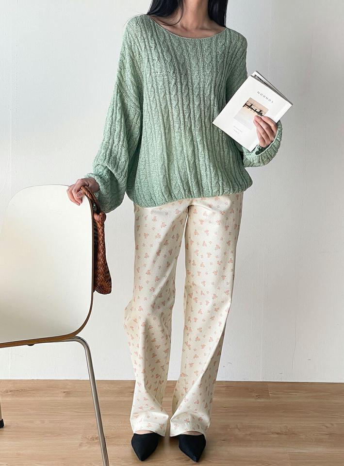 コットン花柄ワイドパンツ・t72067 レディース 【pt】 韓国ファッション ボトムス パンツ ロング丈 フルレングス ハイウエスト 花柄 フラワー コットン 綿100 ワイド ストレート 大人カジュアル レトロ ガーリー 春 夏 カジュアル