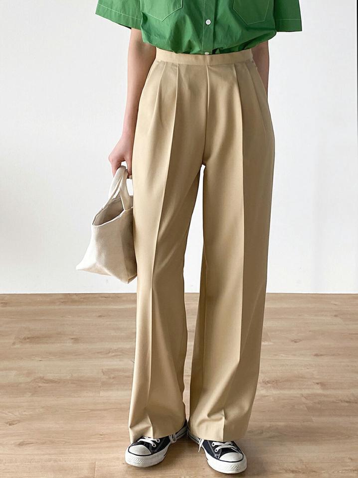 サイドジップタックスラックス・t72063 レディース 【pt】 韓国ファッション ボトムス パンツ スラックス ロング丈 フルレングス ハイウエスト タック サイドジップアップ ワイド ストレート 無地 シンプル ベーシック デイリー 春 カジュアル