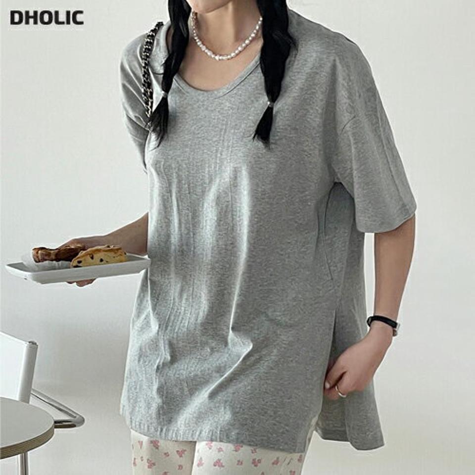 ディープスリットボクシーTシャツ・t72031 レディース 【tops】 韓国ファッション トップス Tシャツ ラウンドネック 半袖 ディープスリット ボクシー ルーズフィット ゆったり コットン混 無地 シンプル ベーシック デイリー 春 夏 カジュアル