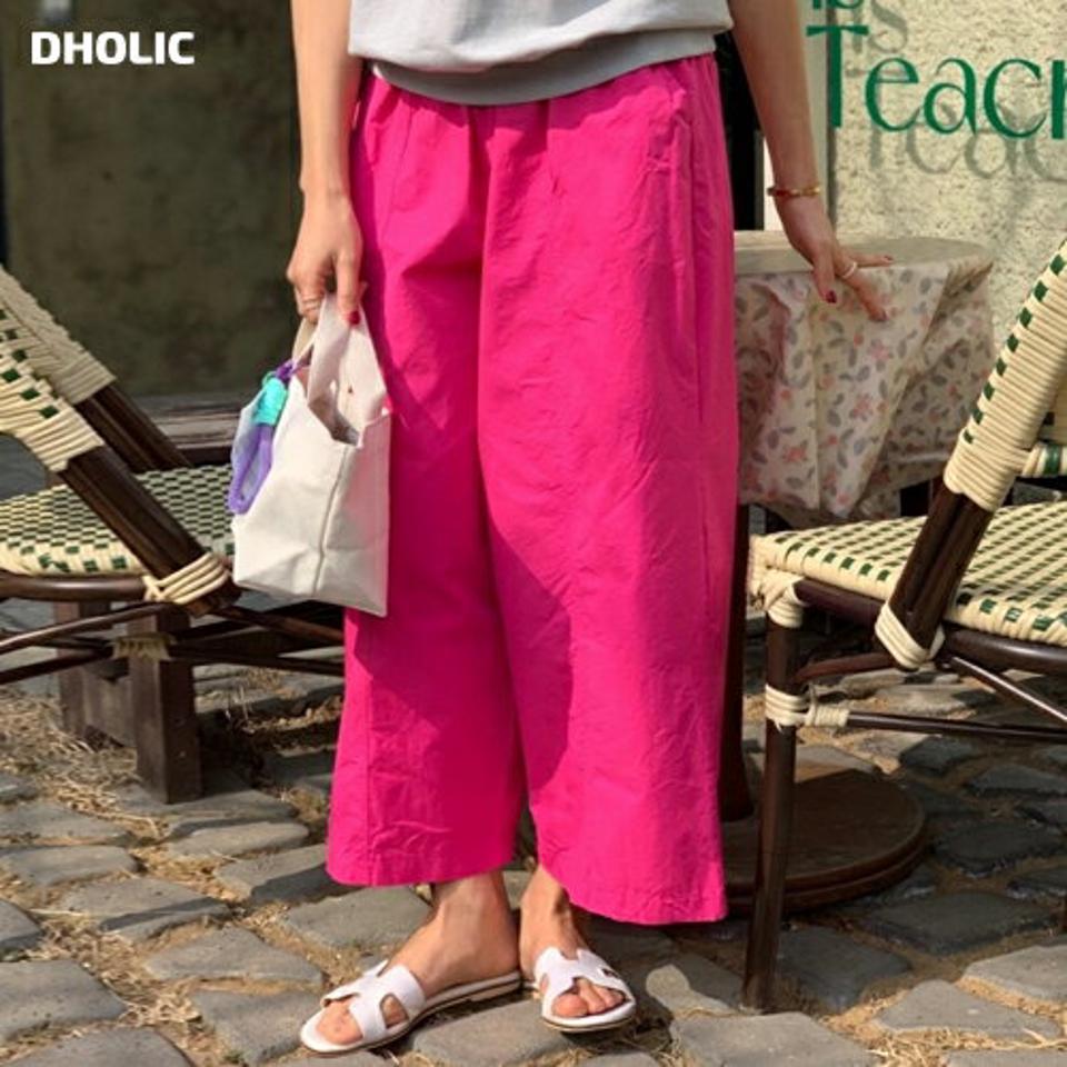 イージークロップドコットンパンツ・p003993 レディース 【pt】パンツ ロング丈 単色 無地 シンプル ベーシック ワイド イージー クロップド コットン 綿 ビビッドカラー ウエストゴム 春 夏 秋 冬 カジュアル ラフ 韓国ファッション MKT