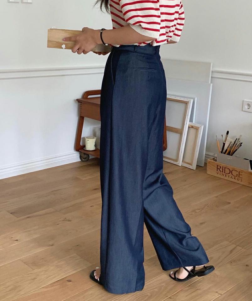 ツータックホックワイドデニムパンツ・p003942 レディース 【pt】パンツ ロング丈 単色 無地 シンプル ベーシック カジュアル ラフ ワイド ハイウエスト タック フルレングス 春 夏 秋 冬 カジュアル ラフ 体系カバー 韓国ファッション MKT