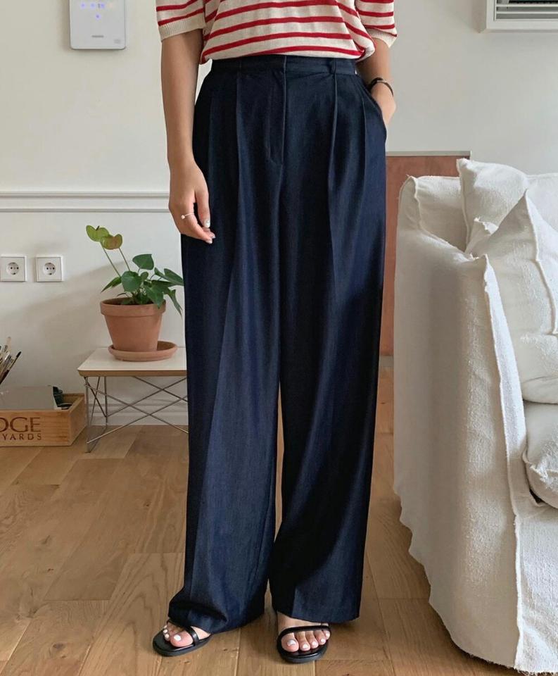 ツータックホックワイドデニムパンツ・p003942 レディース 【pt】パンツ ロング丈 単色 無地 シンプル ベーシック カジュアル ラフ ワイド ハイウエスト タック フルレングス 春 夏 秋 冬 カジュアル ラフ 体系カバー 韓国ファッション MKT