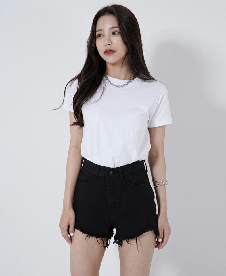 ダメージショートコットンパンツ・p003886 レディース 【pt】パンツ ショート丈 単色 無地 シンプル ベーシック ダメージ カットオフ 短パン ショートパンツ ショーパン ユニーク 春 夏 カジュアル ラフ ストリート 韓国ファッション MKT