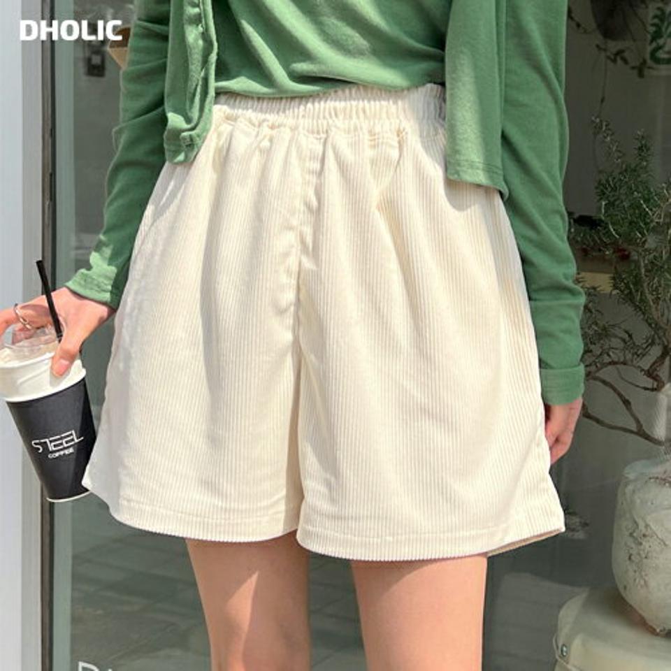 コーデュロイショートパンツ・t00933 レディース 【pt】 韓国ファッション パンツ ボトムス コーデュロイ ショート丈 コットン ウエストゴム ハイウエスト ワイド カジュアル ルーズフィット お出かけ レジャー 春 カラバリ カジュアル
