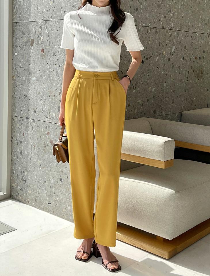 ワンタックイージースラックス・t00935 レディース 【pt】 韓国ファッション パンツ ボトムス ワンタック イージー スラックス ウエスト ゴム ワイド ストレート ハイウエスト フルレングス 大人 上品 清楚 カジュアル お出かけ カジュアル