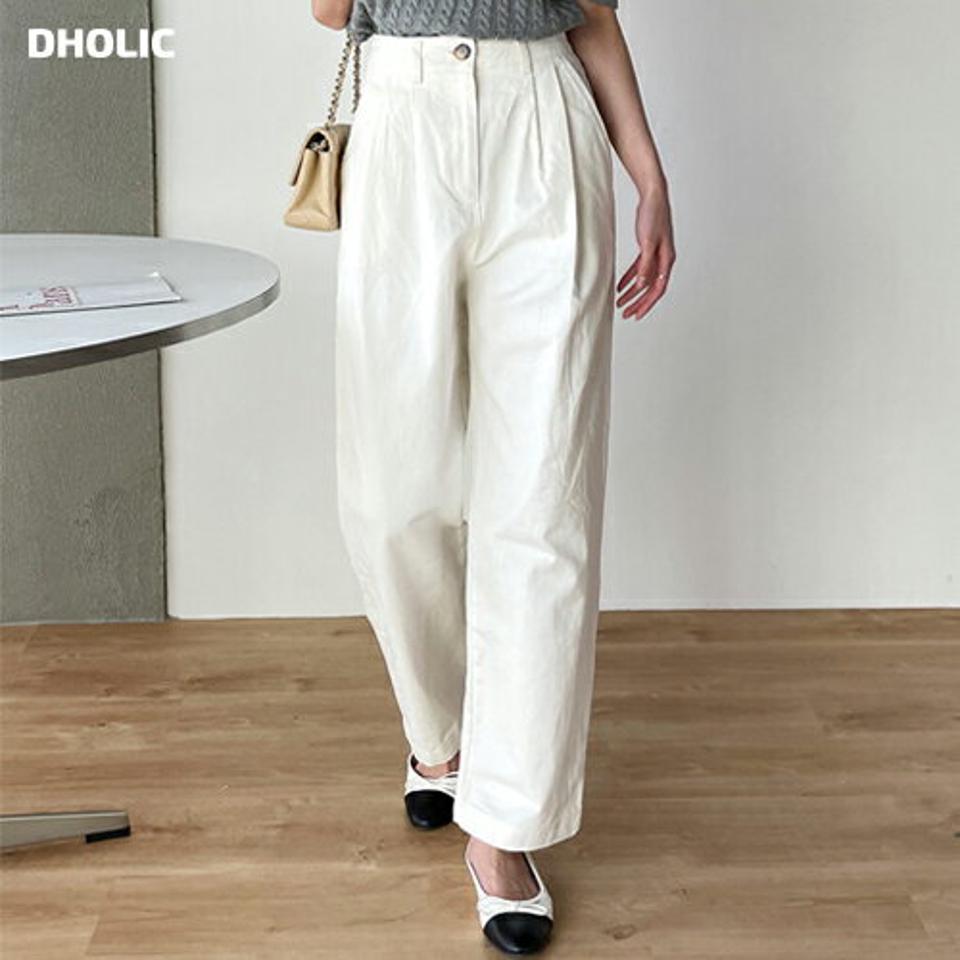 コットンタックワイドパンツ・t00936 レディース 【pt】 韓国ファッション ボトムス パンツ ロング丈 9分丈 ハイウエスト タック コットン 綿100 ワイド ストレート 無地 シンプル パステル デイリー 大人カジュアル 春 夏 カジュアル
