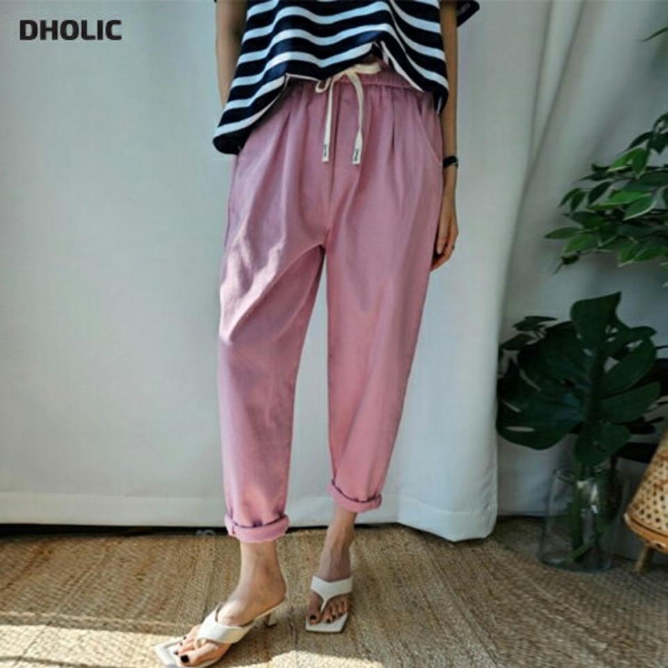 ドロストテーパードコットンパンツ・p003948 レディース 【pt】パンツ ロング丈 単色 無地 シンプル ベーシック ドロスト タック テーパード コットン 綿 カラーパンツ 春 夏 カジュアル ラフ デイリー 韓国ファッション MKT