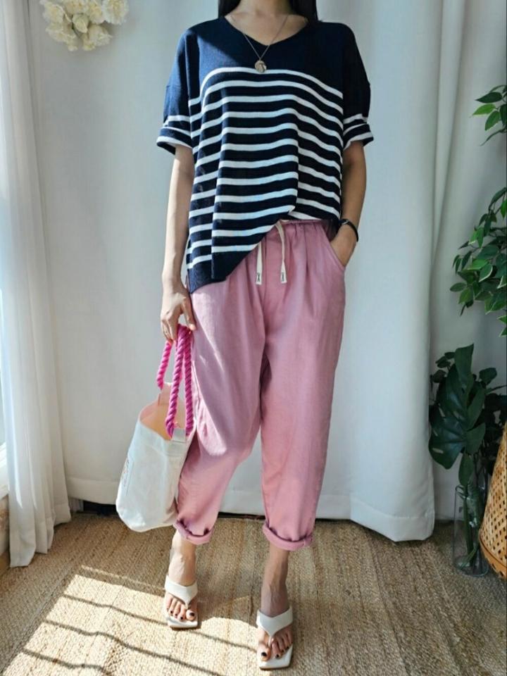 ドロストテーパードコットンパンツ・p003948 レディース 【pt】パンツ ロング丈 単色 無地 シンプル ベーシック ドロスト タック テーパード コットン 綿 カラーパンツ 春 夏 カジュアル ラフ デイリー 韓国ファッション MKT