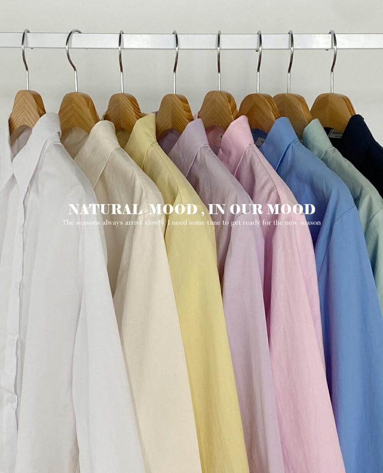 【10%OFF】クロップドコットンシャツ・t00414 レディース 【tops】 韓国ファッション トップス コットン シャツ クロップド丈 カラーネック 長袖 カラバリ 春 お出かけ レジャー カジュアル カジュアル kw