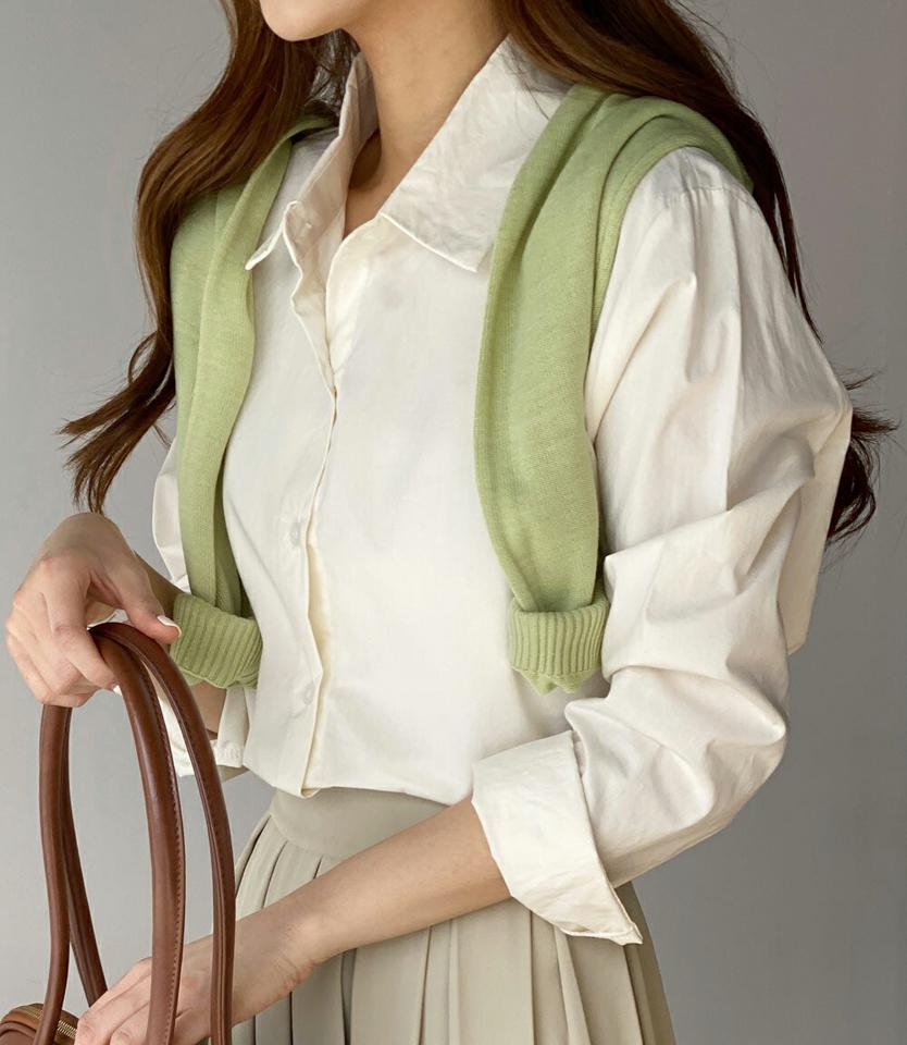 【10%OFF】クロップドコットンシャツ・t00414 レディース 【tops】 韓国ファッション トップス コットン シャツ クロップド丈 カラーネック 長袖 カラバリ 春 お出かけ レジャー カジュアル カジュアル kw