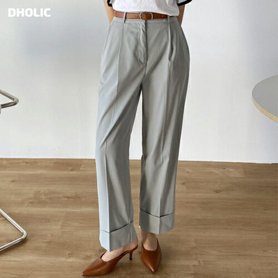 ロールアップワイドタックパンツ・t00442 レディース 【pt】 韓国ファッション ボトムス パンツ ロング丈 フルレングス ロールアップ ハイウエスト タック ワイド ルーズ コットン混 無地 シンプル 大人 モード デイリー 春 夏 カジュアル