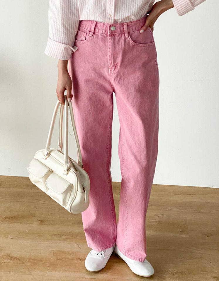 コットンワイドカラーパンツ・t00483 レディース 【pt】 韓国ファッション ボトムス パンツ ロング丈 ハイウエスト コットン ワイド ストレート 無地 シンプル カラフル パステル 大人 デイリー お出かけ 春 夏 カジュアル