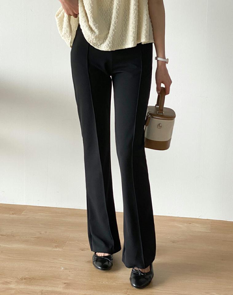 ストレッチフレアパンツ・t00484 レディース 【pt】 韓国ファッション ボトムス パンツ ロング丈 ハイウエスト ストレッチ 伸縮 伸びる フレアヘム ブーツカット 無地 シンプル ベーシック デイリー 大人 春 夏 カジュアル