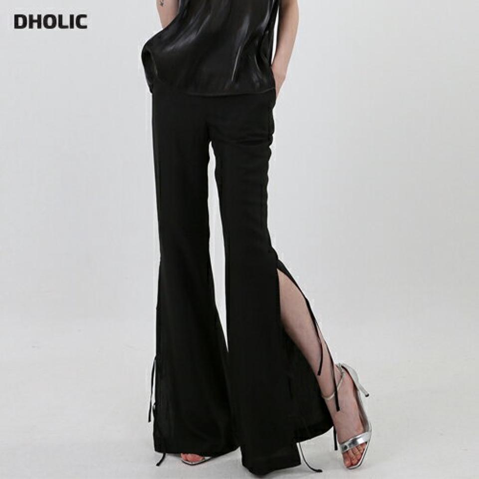 リネン混スリットリボンフレアスラックス・p004178 レディース 【pt】パンツ ロング丈 単色 無地 シンプル ベーシック リネン スリット フレア リボン りぼん 春 夏 秋 きれいめ かわいい 可愛い 大人 韓国ファッション MKT