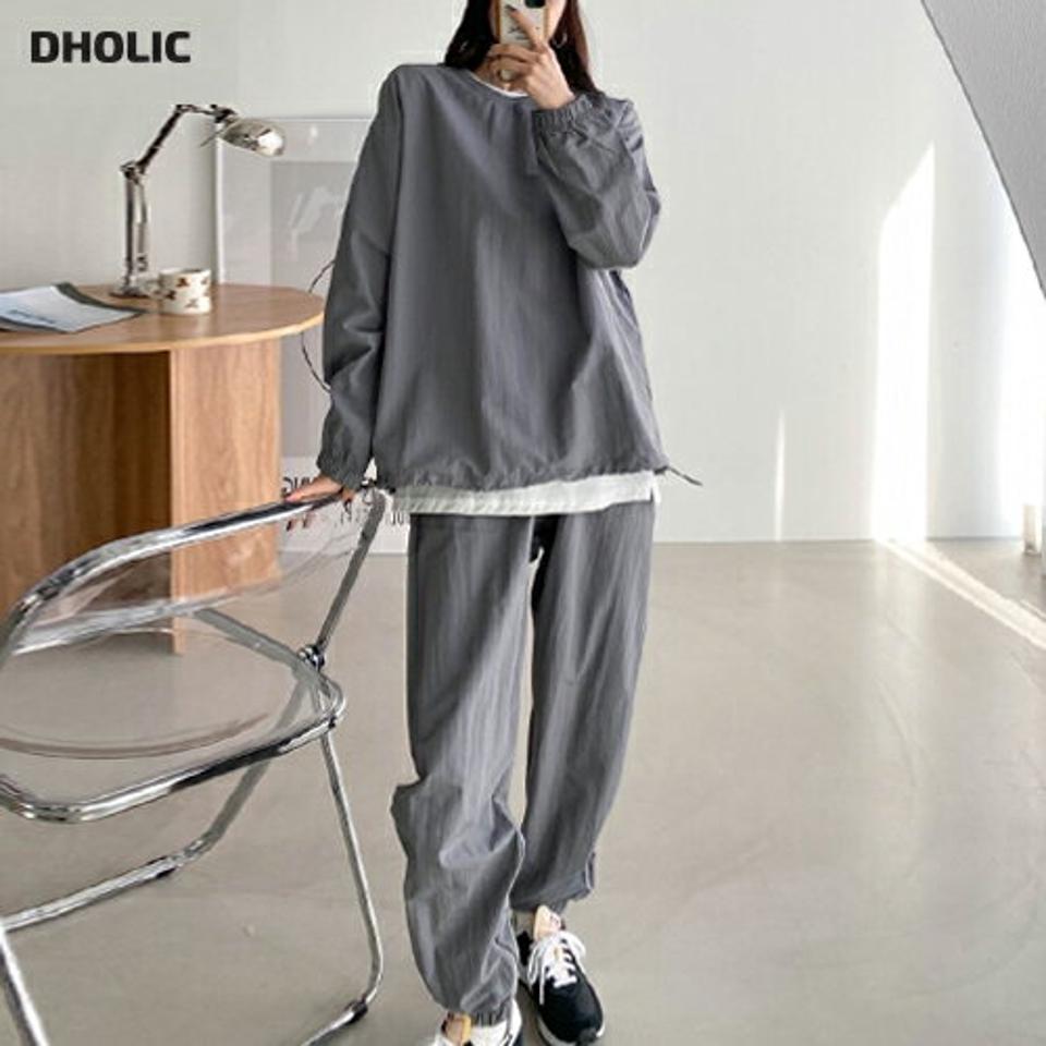 【マラソン特価】ナイロンドロストプルオーバー&ジョガーパンツSET・p004091 レディース 【pt】セットアップ セット setup トップス プルオーバー 長袖 単色 無地 シンプル ベーシック ナイロン ドロスト パンツ ロング丈 秋 冬 ストリート 韓国ファッション MKT セール