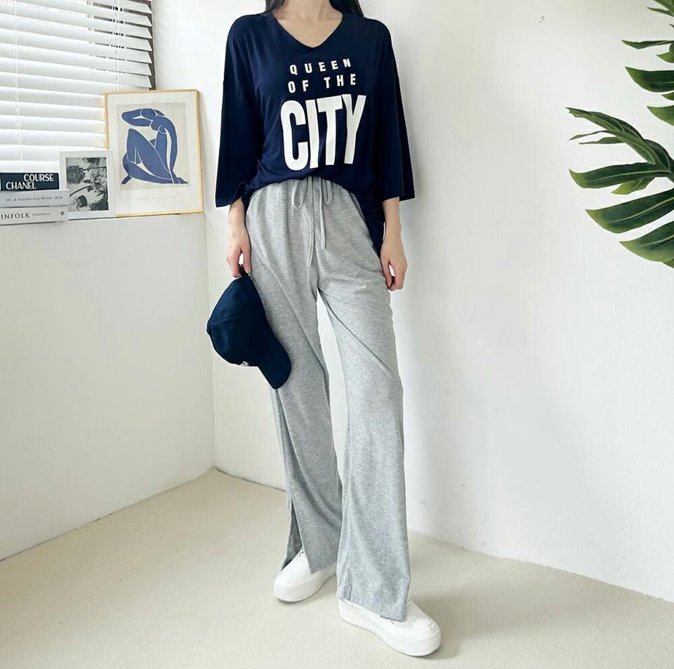 ドロストイージースリットパンツ・p004064 レディース 【pt】パンツ ロング丈 単色 無地 シンプル ベーシック ドロスト ワイド スリット イージー 楽ちん 春 夏 秋 冬 カジュアル ラフ ゆったり 韓国ファッション MKT