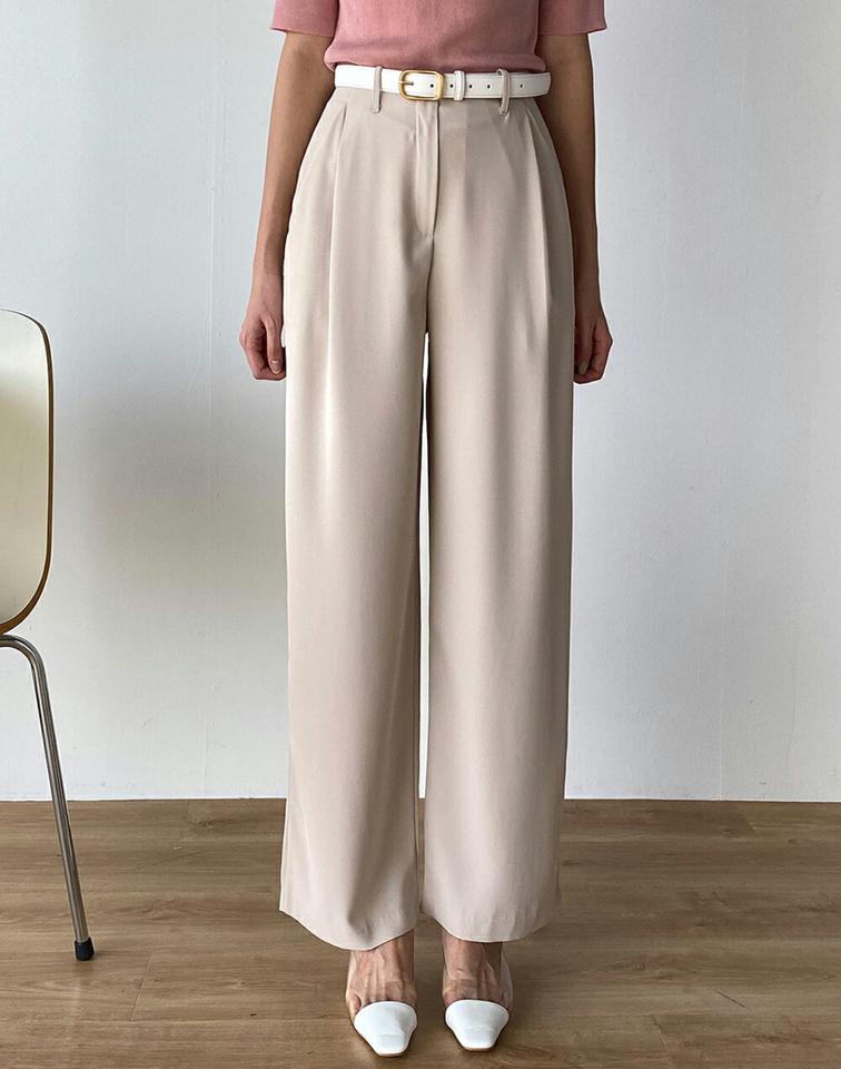 ハイウエストワイドスラックス・t00572 レディース 【pt】 韓国ファッション ボトムス パンツ スラックス ロング丈 ハイウエスト タック ワイド ストレート 伸縮 無地 3色 シンプル オフィスカジュアル デイリー 大人 春 夏 カジュアル