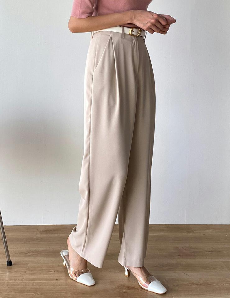 ハイウエストワイドスラックス・t00572 レディース 【pt】 韓国ファッション ボトムス パンツ スラックス ロング丈 ハイウエスト タック ワイド ストレート 伸縮 無地 3色 シンプル オフィスカジュアル デイリー 大人 春 夏 カジュアル