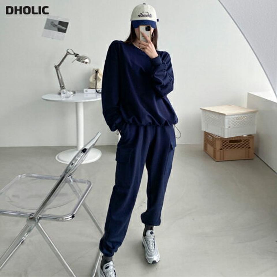 【マラソン特価】ドロストスウェット&カーゴジョガーパンツSET・p004307 レディース 【pt】 韓国ファッション セットアップ スウェット トレーナー ラウンドネック 長袖 ドロスト パンツ ロング丈 ジョガー カーゴ ストレート ストリート 無地 春 夏 カジュアル MKT セール