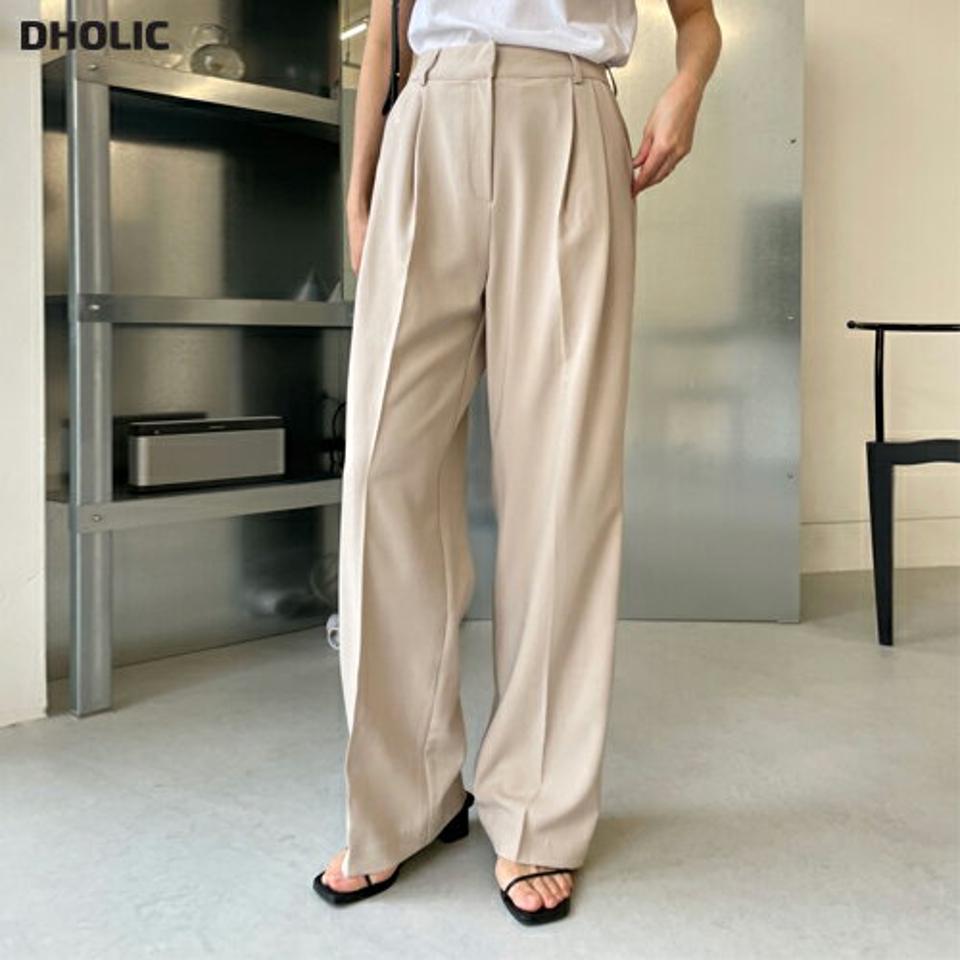 ツータックスラックス・p004187 レディース 【pt】 韓国ファッション ボトムス パンツ スラックス ロング丈 ハイウエスト ツータック ワイド ストレート ナイロン混 オフィスカジュアル デイリー シンプル 春 夏 カジュアル MKT