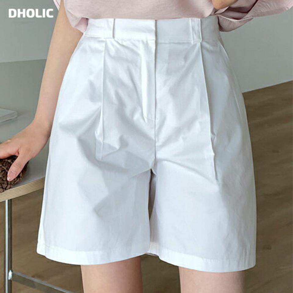 タックワイドハーフパンツ・t00640 レディース 【pt】 韓国ファッション ボトムス パンツ ショート丈 ハーフパンツ ハイウエスト タック ワイド ストレート コットン 綿100 無地 シンプル ベーシック デイリー キュート 春 夏 カジュアル