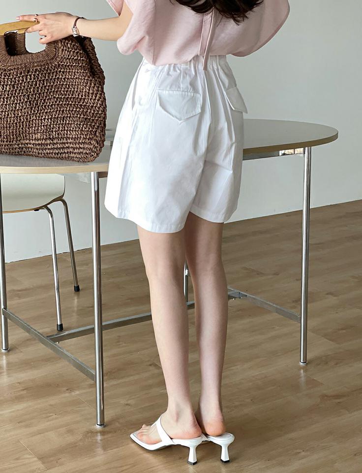 タックワイドハーフパンツ・t00640 レディース 【pt】 韓国ファッション ボトムス パンツ ショート丈 ハーフパンツ ハイウエスト タック ワイド ストレート コットン 綿100 無地 シンプル ベーシック デイリー キュート 春 夏 カジュアル